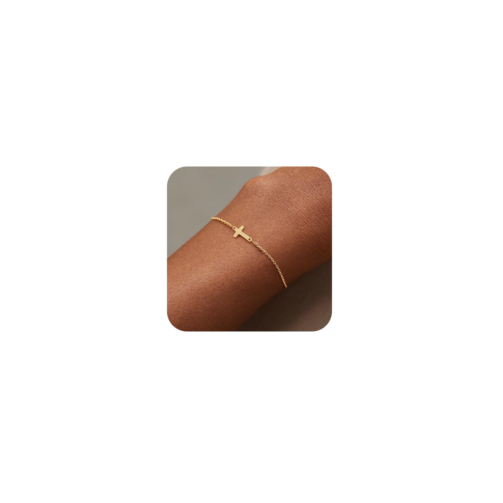 Tewiky Cross Bracelet for Women Dainty 14k Gold Cubic Zirconia Classic Tennis Bracelet Cute Gold Tiny Rope Cuban Figaro Herringbone Chain Link Bracelet Confirmation Gifts for Girls