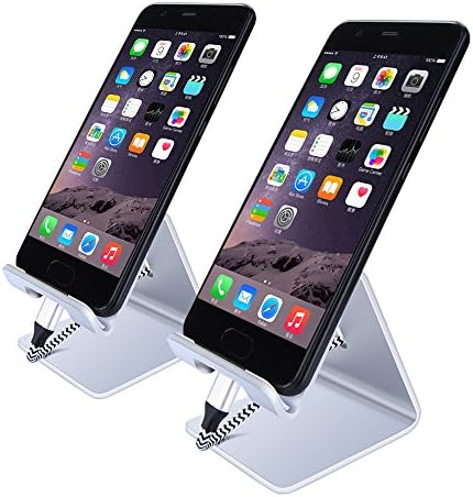 iPad mini Stand, Cell Phone Stand for Desk, 2 Pack Aluminum Alloy Phone Holder Cradle Charging Dock for Smartphone iPhone X 8 7 Plus Galaxy Note 8 Switch Kindle Reading Facetime Live Stream ( Silver )