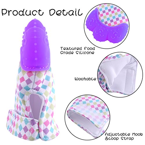 Teething Mitten, FenglinTech 2PCS Baby Soothing Teether Crawling Protective Gloves with Hygienic Travel Bag - (Purple)