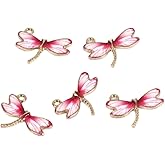 PEPPERLONELY 10PC Gold-Plated Alloy Pink Enamel Dragonfly Charms Pendants 22x17mm