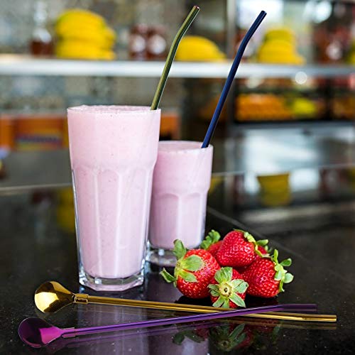 MengH-SHOP Strohhalme Löffel Wiederverwendbare Edelstahl Trinkhalme Löffel 2 in 1 Metall Löffel-Strohhalme Geeignet für Smoothies Milchshakes Cocktail Kaffee mit 3 Reinigungsbürsten 7 Stück – Bild 5