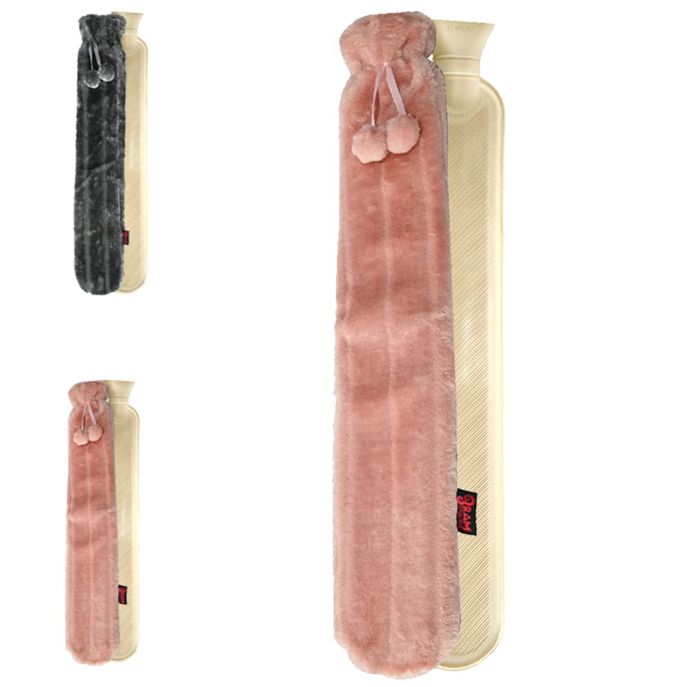 Ram®Extra Long Lilac Hot Water Bottle with Faux Fur Cosy Cover Extra Long Hot Water Bottle Covered with a Cover Made from a Super Soft Cover 72CM