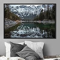 Framed Canvas Wall Art Winter Lake Aerial Dramatic Lake Landscape Multicolor Photography Realism - 16x24 inches