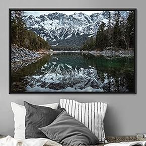 signwin Framed Canvas Wall Art Winter Lake Aerial...