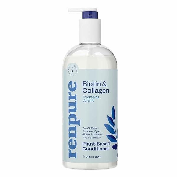 RENPURE BIOTIN & COLLAGEN CONDITIONER, PLANT -BASED – NUTRIENT INFUSED FORMULA FOR FULLER, THICKER LOOKING HAIR – FOR FINE, THIN OR LIMP HAIR – VITAMIN B7 (BIOTIN) & COLLAGEN – 24 FL OZ