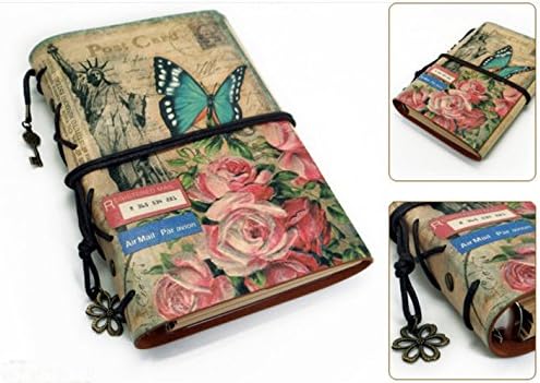 Leather Bound Journal Vintage Leather Notebook Antique Writing Journal Handmade Leather Bound Notebook, Best Gift for Art Sketchbook, Travel Diary &amp; Notebooks to Write in,7.3×5.2×1.2in (A6,Butterfly)