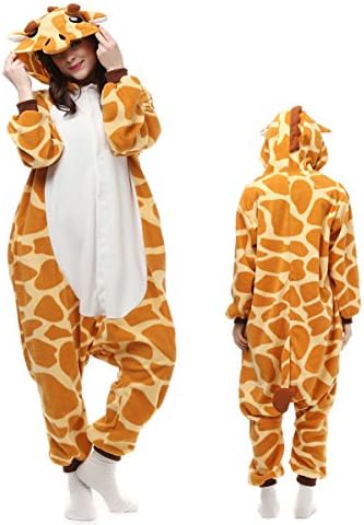 ElfZ Adult Animal Onesie Pajamas Cosplay Costume Unisex One Piece Kigurumi Pajamas (XL, Giraffe)