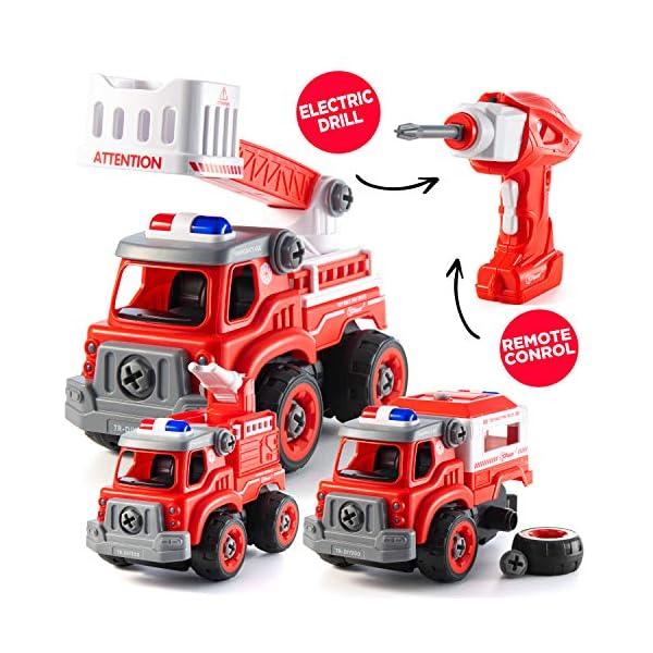 Rc-Take-Apart-Building-Toys-with-Electric-Drill-Converts-to-a-Remote-Control-car-Gift-for-Boys-Ages-34567-Years-Old-and-up-Kids-Car-Toy-Stem-Construction-Trucks-3-in-one-DIY200 Top Race Remote Control Car STEM Toys for 3 4 5 6 7 Year Old Boys & Girls | RC Fire Trucks Set︱3 in 1 Take Apart Toys…