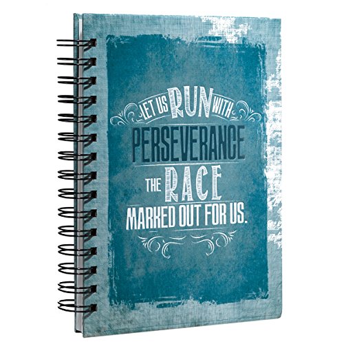 Teal Blue Vintage Graphic Hardcover Wirebound Journal - Hebrews 12:1