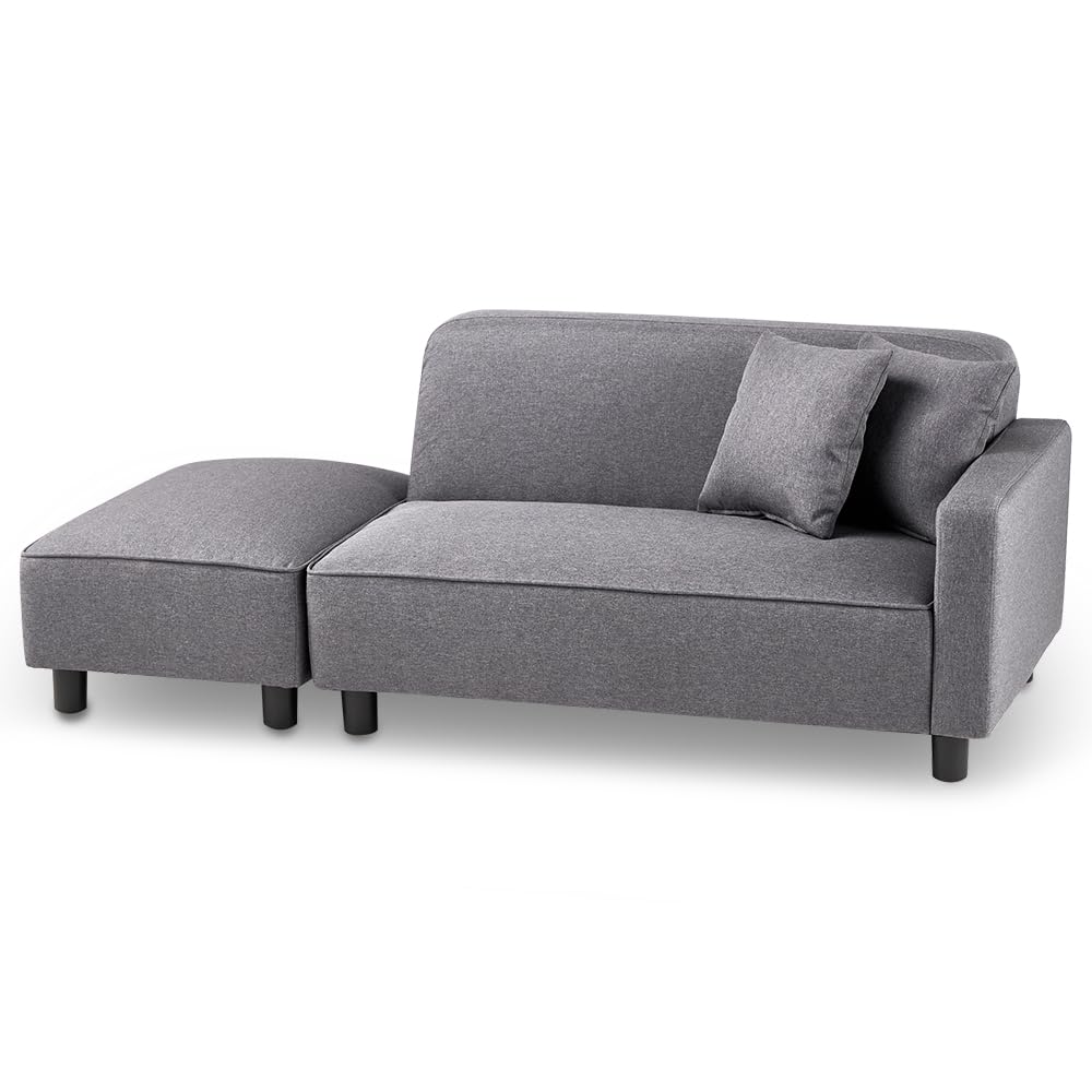 アイリスプラザ ソファ 2人掛け カウチソファ 幅110cm オットマン クッション2個付き かんたん組立 レイアウト 自由 1人用にも チャコールグレー商品画像