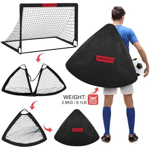 Kids Football Goals for Garden Set – 2 x 4ft x 3ft Portable Football Goals with Size 3 Ball, Pump, Cones & Carry Bag, Pop-Up Kids Football Net, Outdoor Garden Football Training Equipment Boys Gifts
