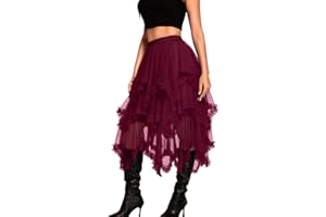 Kaei&Shi Long Tulle Skirt,High Waisted Asymmetrical Ruffle Skirts for Women,Renaissance Fairy Costume Concert Birthday Party