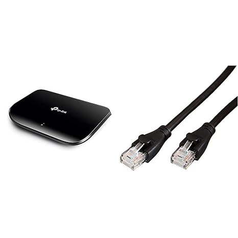 TP-Link TL-SG1005D 5-Port Gigabit/Netzwerk Switch schwarz & AmazonBasics Ethernet-Netzwerkkabel, RJ45, Cat6, 3 m, 1.000Mbit/s