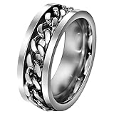 FANSING Costume Jewelry Halloween Gift 8mm Silver Chain Spinner Stainless Steel Rings for Mens & Womens Wedding Bands Size 9.5