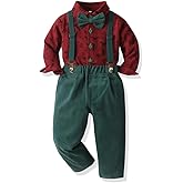 Yoolhamy Baby Boy Christmas Outfit Toddlers Xmas 4PCS Bow-tie Shirt and Suspender Pants Gentleman Set