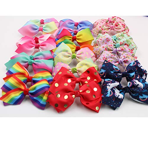 24Pcs Pinwheel Hair Bows for Girls 4.5 Inch Colorful Grosgrain Ribbon Bows with Alligator Hair Clips Pigtail Bows in Pairs for Baby Girls Toddlers Kids Children