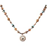 Boho Style Colorful Long Beaded Necklaces for Women Trendy Adjustable Hippie Necklace Jewelry Gift,Long Bead necklace with Sun and Moon Pendant