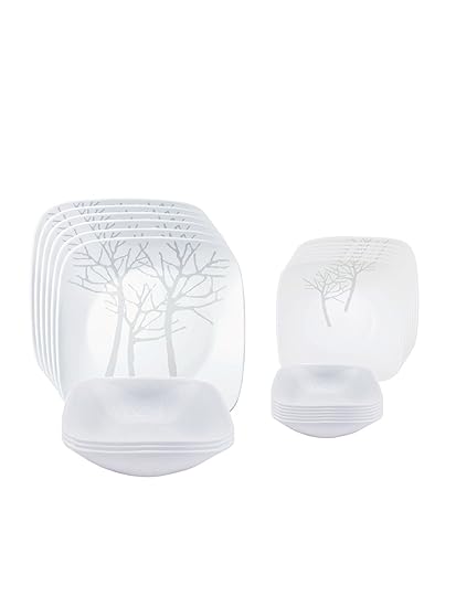 Corelle Square Round Gold Frost Glass Dinner Set, 21-Pieces, White/Grey