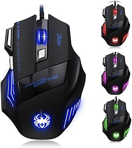 Slri Gaming Mouse, 7 Button LED Optical 7200 DPI USB Wired Backlight Gaming Mice for Pro Gamer