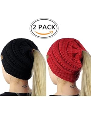 ALIPAPA BeanieTail Womens Ponytail Messy Bun Beanie Solid Ribbed Hat Cap Of Pack