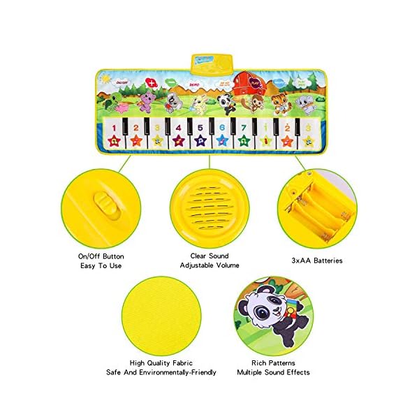 m zimoon Kids Piano Mat, Piano Music Mat Dance Mats Touch Play Mats Floor Keyboard Musical Carpet Mat Gift Toys for 2 3…