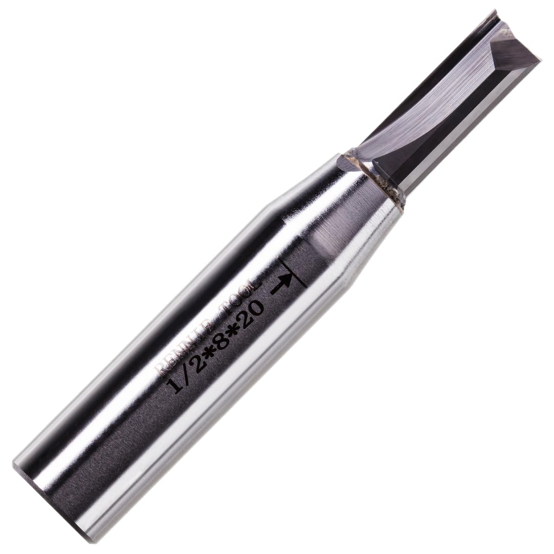 Rennie Tools - 8mm Cutting Diameter x 20mm Flute x 1/2" Shank Solid Carbide Tip 2 Flute Straight Router Cutter Bit. Compatible With Makita Trend Festool Hikoki Dewalt Router Etc. 8mm Router Bit