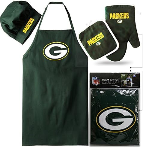 Green Bay Packers (Apron & Oven Mitt Pot Holder), Bonus Bottle Openers, Barbeque Apron and Chef's Hat , NFL Licensed