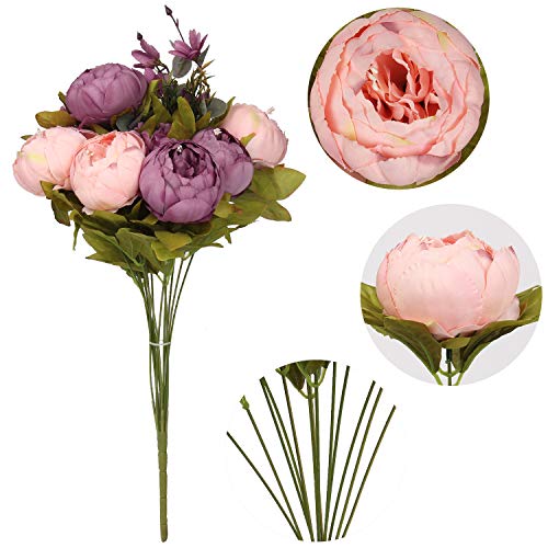 Flojery Silk Peony Bouquet Vintage Artificial Peonies Flower for Home Wedding Party Decor (1pcs, Bean/Peach)