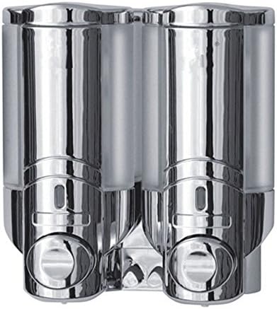 Wall Mounted Double Chamber Chrome Shower Dispenser Soap Shampoo Dispenser with Hooks for Kitchen Bathroom Hotel Restaurant Restroom