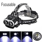 LED Headlamp,CAMTOA Camping Dual T6 LEDs Beams 3 Modes 6000 Lumens Dimmable Headlight - Dual Light Source Bicycle Headlight Lamp for Outdoor Hiking Camping Riding Fishing Hunting