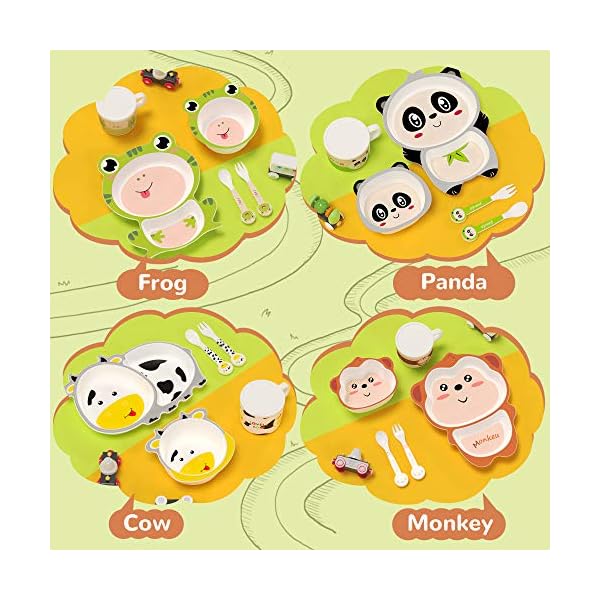 H-HOMEWINS-5-Piece-Kids-Dinner-Set-Eco-Friendly-Bamboo-Tableware-Includes-Plate-Bowl-Cup-Fork-Spoon-Dishwasher-Safe-Dinnerware-for-Baby-Children-Monkey H HOMEWINS 5-Piece Kids Dinner Set Eco-Friendly Bamboo Tableware Includes Plate Bowl Cup Fork Spoon Dishwasher Safe Dinnerware for Baby Children (Monkey)