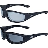 Global Vision Kickback Padded Motorcycle Sunglasses 2 Pair Black Frame Flash Mirror & Smoke Lenses
