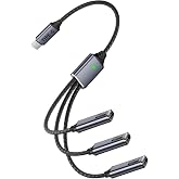 Danfetsoy USB C Splitter 1 in 3 Out, Multi USB C Splitter Cable, Type C Male to 3 Female Nylon Braided Cable Support 480Mbps Transfer Data and Charging for Android Tablets, MacBook, Keyboards, 25cm