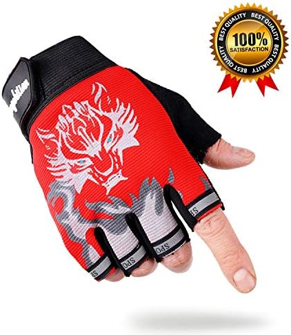 Kids Cycling Gloves for Boys Girls, Fingerless Gloves for Men/Women, Bike Gloves Non-Slip Half Finger and Breathable, Outdoor Sports Gloves for Cycling Motorcycle Climbing Fitness and More