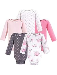 Hudson Baby Unisex Baby Cotton Preemie Bodysuits, Basic Pink Floral Long-Sleeve, Preemie