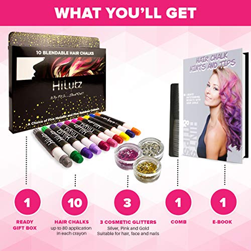 Gift Set Hilytz Hair Chalk Crayons Comb Glitter Set For Girls