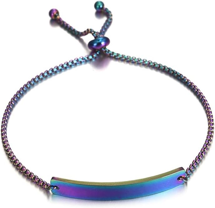 Personalized Custom Engraving Stainless Steel ID Bracelets for Women Name Plate Identity Bracelet Adjustable Chain Bangle Curved Surface