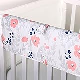 Coral Pink and Navy Blue Floral Print Padded Crib Rail Guard by The Peanut Shell