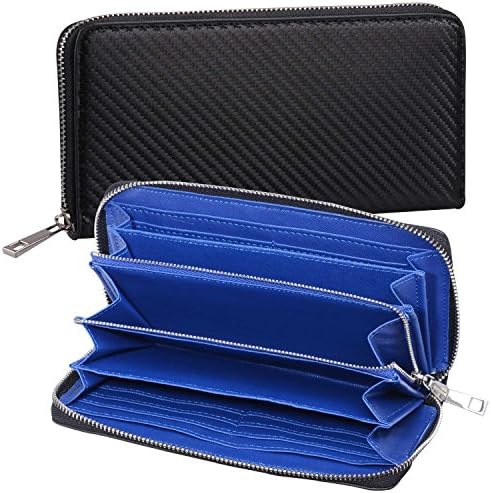 JZOEOEU Men's Black Long Wallet Leather Clutch Wallets for Men Purse With Zipper Checkbook Credit CardOrganizer Blue