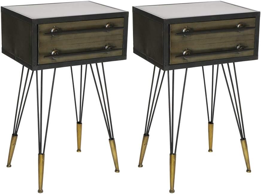 Melody Maison Set Of 2 Retro Industrial Drawer Metal Bedside Tables Amazon Co Uk Kitchen Home