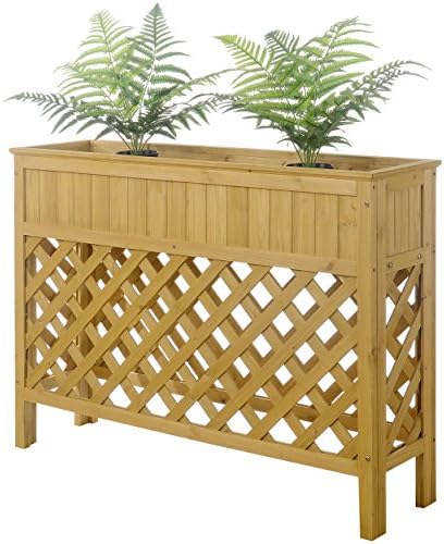 Rectangular Light Oak Chinese Fir Wood Large Raised Pot Planter