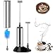 LQQBSTORAGE Milk Frother Stainless Steel Blender Handheld Electric Milk Frother for Milk Coffee etc Attached Single/Double Spring Whisk Head Cleaning Brush and Stand-Silver