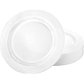 Lillian Tablesettings Premium Quality Heavyweight 10.25 inch Plastic Plates China Like, Wedding and Party Dinnerware Plastic Plates White Pearl - 30 Count