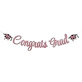 Pink Bow Congrats Grad Banner - Girls Grad Party Decor, Pink Coquette Class of 2026 Graduation Party Decorations Rose Gold Glitter