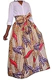 Abetteric Women African With Belt Relaxed High Rise Hem Maxi Skirt AS1 L