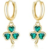 SLUYNZ 925 Sterling Silver Green Heart Clover Dangle Earrings for Women Teen Girls CZ Shamrock Drop Earrings for Spring