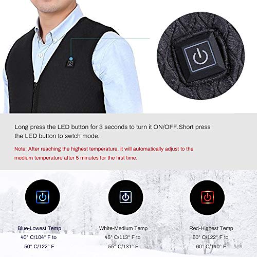WELTEAYO Gilet Chauffant Electrique Femmes et Hommes, Chauds Gilet Chauffé Veste V-Neck Température Réglable USB Rechargeable, Hiver Chauffés Vêtements pour Ski, Randonnée, Pêche etc. (XL)
