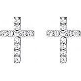 Small Cross Earrings for Women – White Gold Tone Silver Studs, Hypoallergenic Jewelry