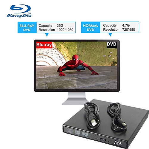 External Blu Ray Drive USB 2.0 Blu Ray Player CD DVD RAM Burner Combo High Speed Re-Writer for Laptop Notebook PC Desktop Computer (Black)