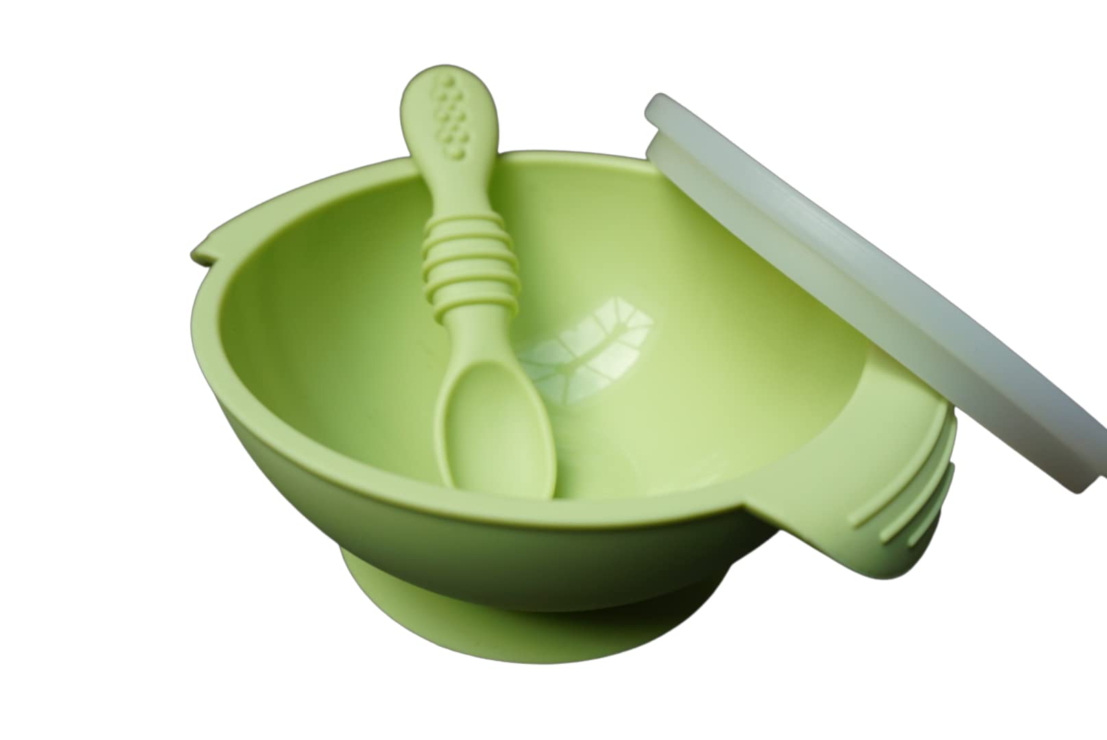 HOUSE OF LUXX 3 Piece Silicone Suction Weaning Set, with Bowl, Spoon, Lid Baby Weaning BPA-Free (SAGE Green)